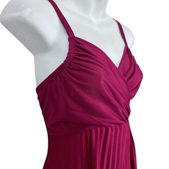 Vintage Womens Union Tag Dark Red Pleated V-Neck Maxi 70's Dress Empire Waist XS - Picture 4 of 15